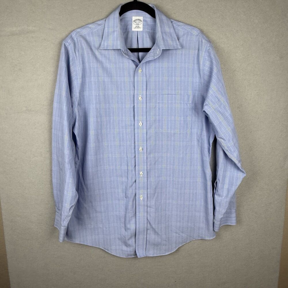 Brooks Brothers‎ 346 Mens 16.5 4/5 Slim Non-Iron Blue Plaid Dress Shirt Long Slv